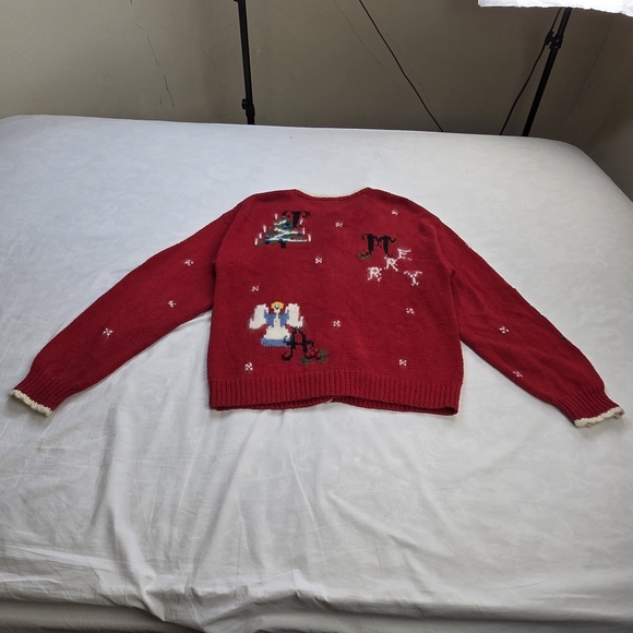 VTG BellePointe Christmas Cardigan Red Knit Holiday Sweater Made in Hong Kong M - Picture 15 of 16